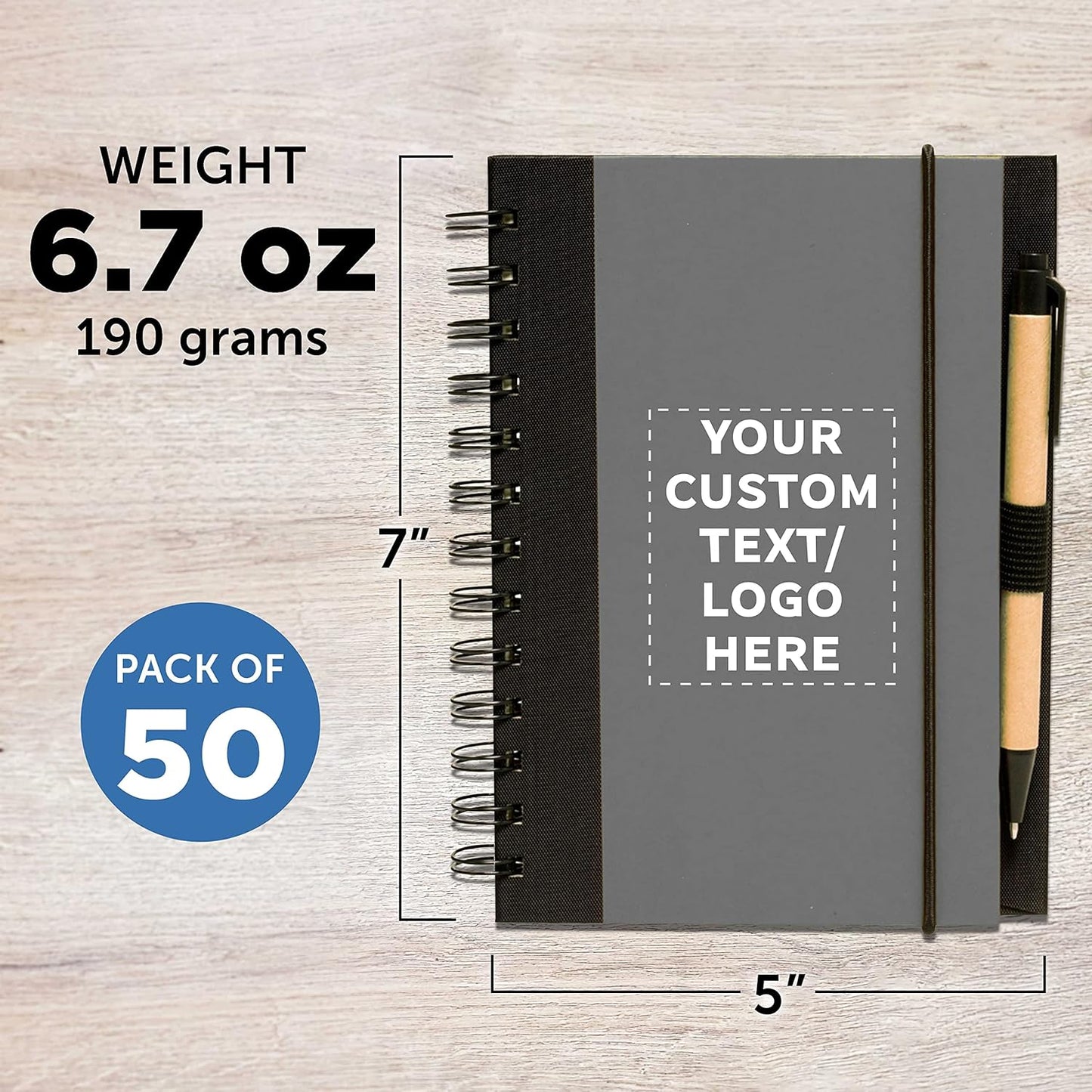 DISCOUNT PROMOS Custom Eco Block Notebooks with Pens Set of 50, Personalized Bulk Pack - Perfect for School, Office, Business, Home - Smoke