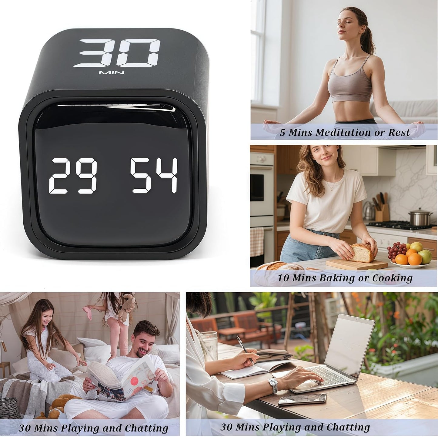 2Pcs Rotating Pomodoro Timer 5,10,30, 60 Minutes Preset,Desk Productivity Flip Timer, Visual Cube Countdown Stopwatch,Custom Modes/Vibration/High/Low Volume,ADHD Timers, for Study, Work, Kitchen