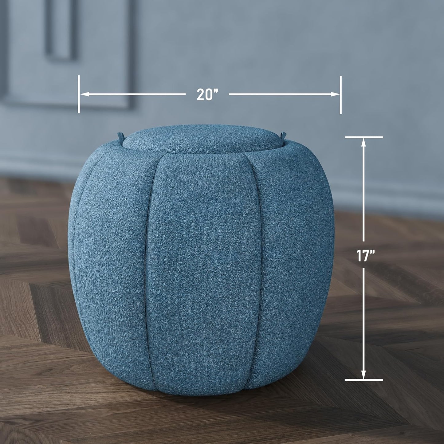 Storage Ottoman, Round Ottoman with Storage, Upholstered Soft Vanity Stool for Living Room, Foot Stool Ottoman for Bedroom, Entryway (Navy Blue)