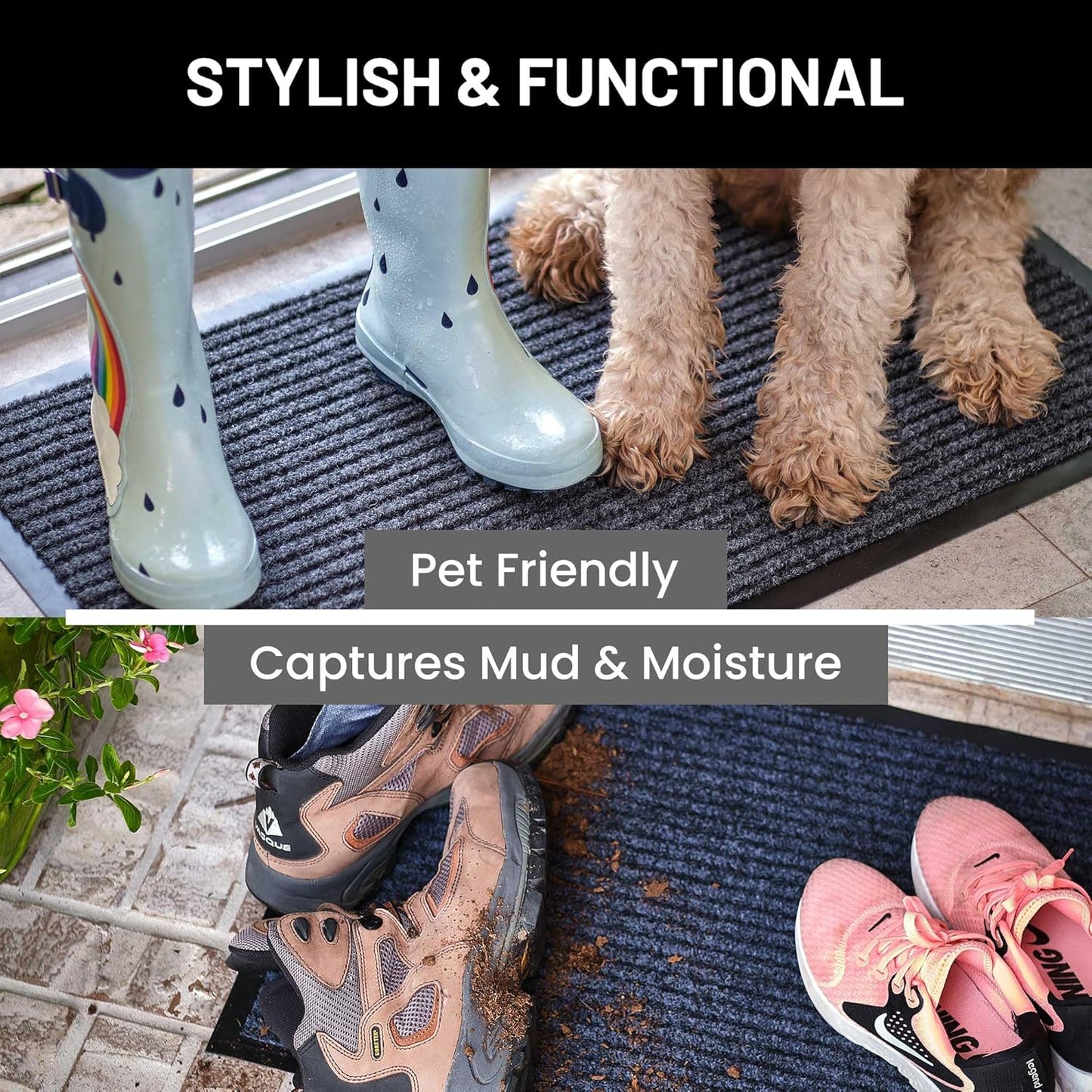 Sierra Concepts Front Door Mat Welcome Floor Mats - Entryway Indoor Outdoor Entrance Doormat, Patio, Porch, Muddy Shoe, Inside Outside Low Profile, 30x17 inches, 2-Pack Red