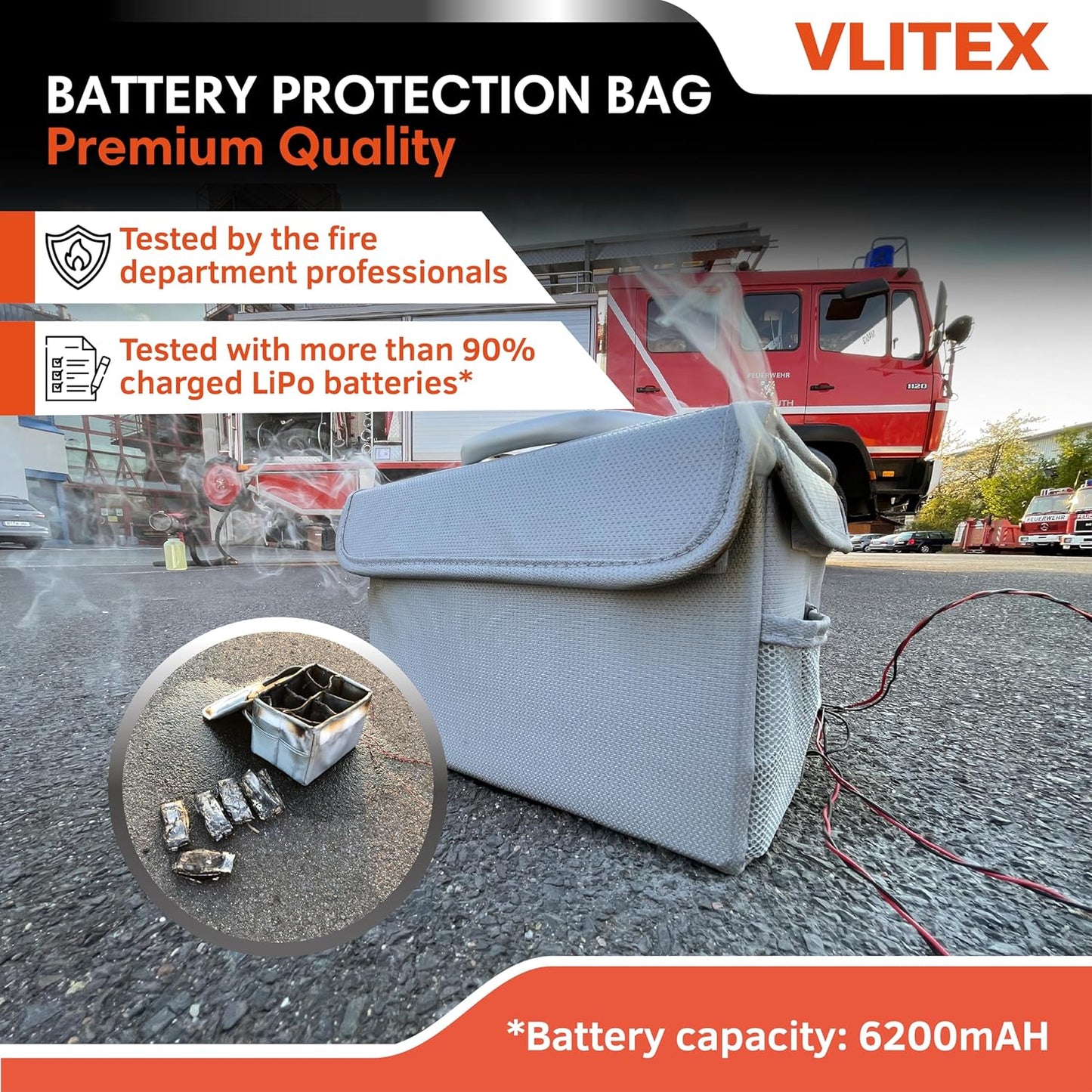 Lithium Battery Storage Box L (Large) | Engineered in Germany | Fireproof E-Fiberglass & Silicone Blend | Certified Lipo Safe Bag Container
