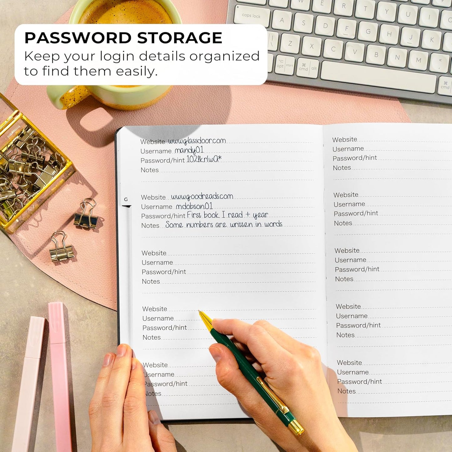 Clever Fox Password Book with alphabetical tabs. Internet Address Organizer Logbook. Large Password Keeper for Website Logins (Black)