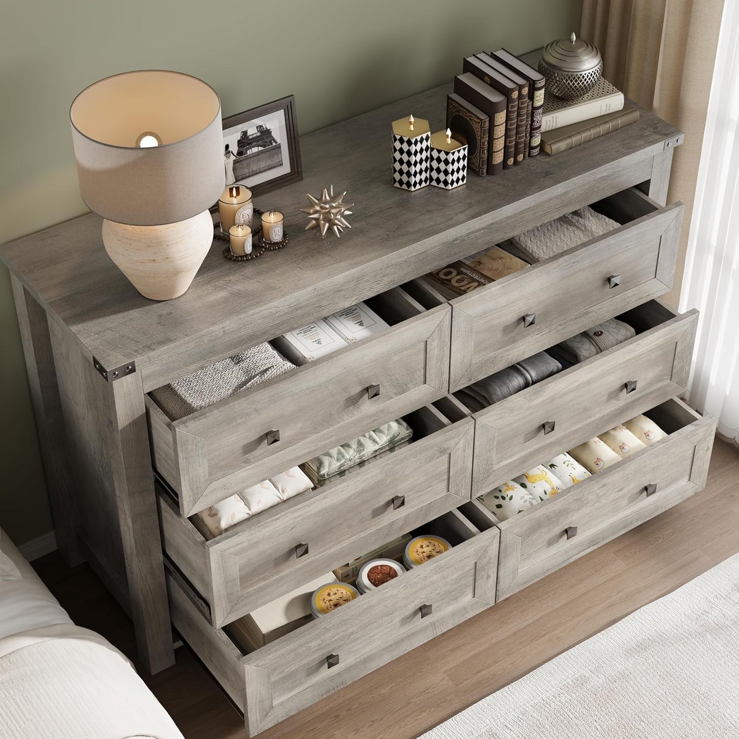 6-Drawer Dresser, Modern Wooden Storage Chest of Drawers, Dresser TV Stand, Wood Drawer Organizer with Metal Handles for Bedroom, Living Room, Hallway