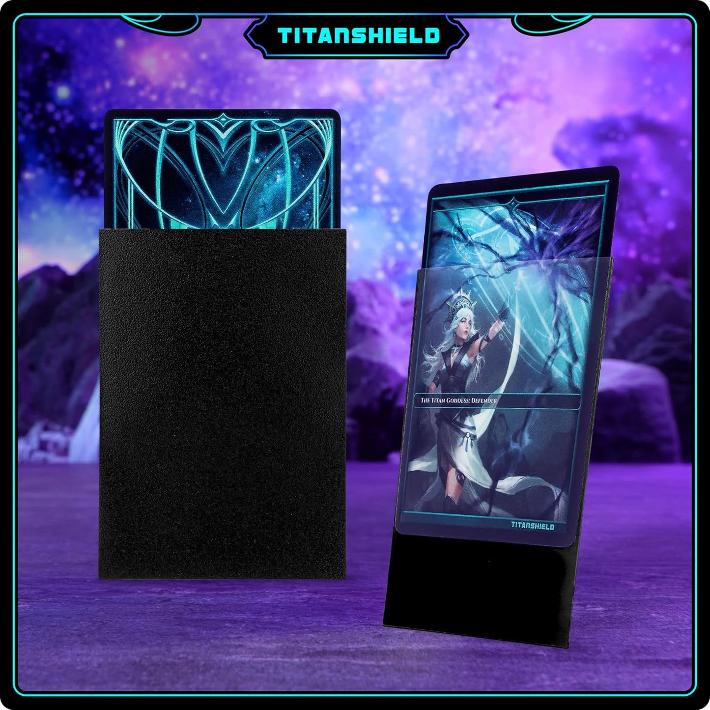 TitanShield (150 Sleeves, Black) Compatible with Standard Sized Board Games, MTG Magic The Gathering, Pokemon, Lorcana and Trading Cards 2.5" x 3.5" 66x91mm