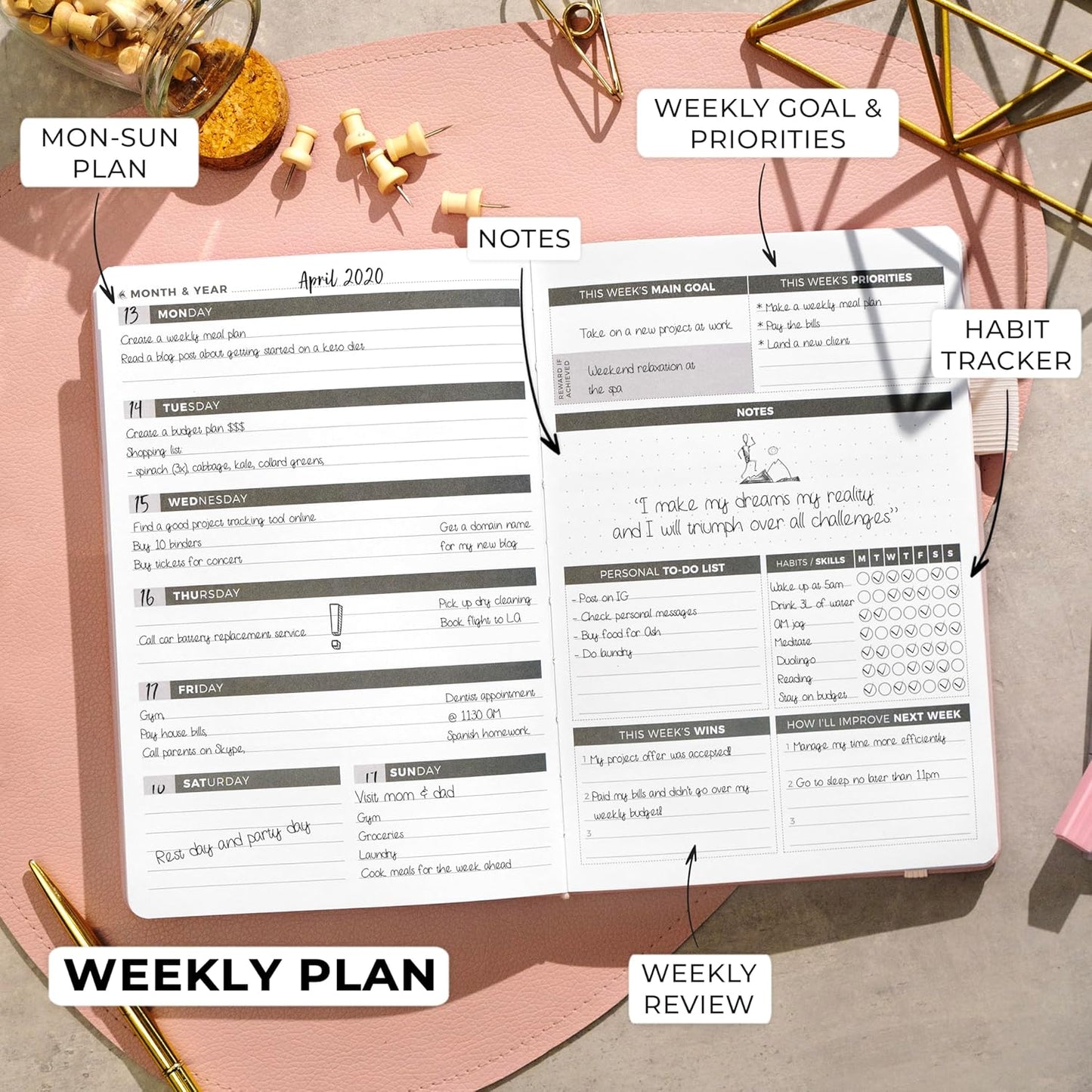 Clever Fox Planner – Undated Weekly & Monthly Planner for Productivity, Time Management & Goals – Organizer Journal – A5 (Rose Gold)