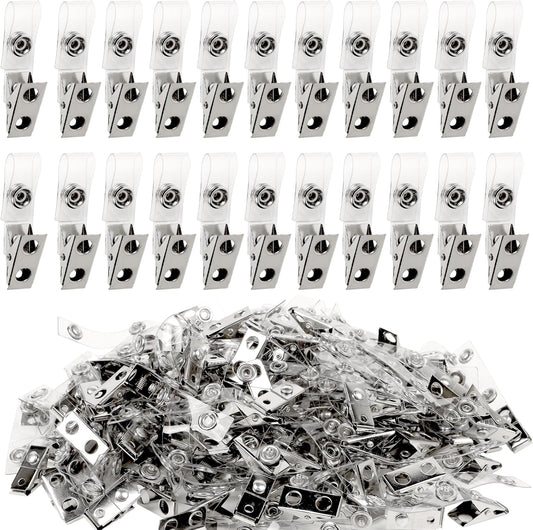 Happy Trees 150pc Metal Badge Clips with Strap Clear ID Strap Clip Adapter
