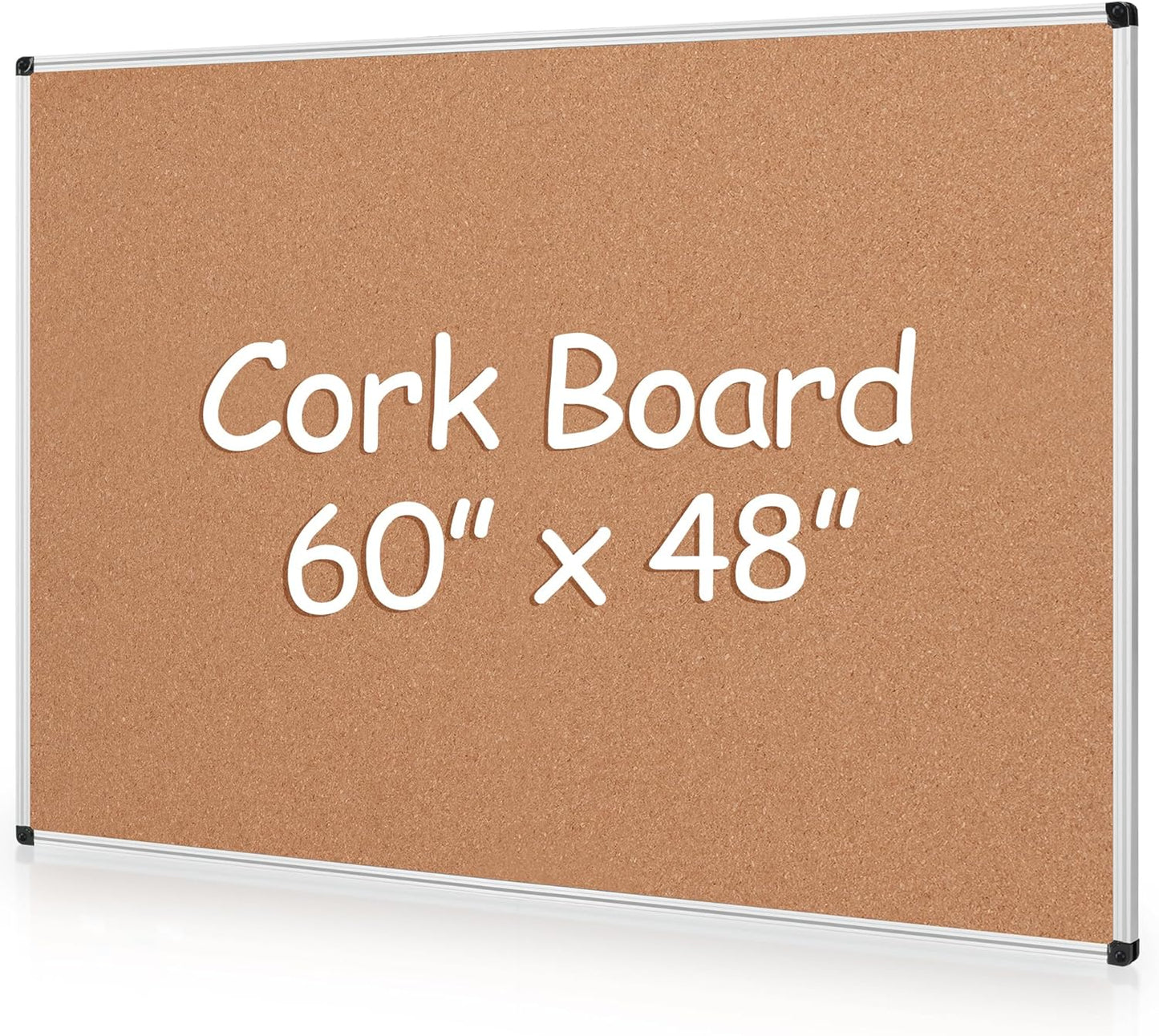 Board2by Extra Large Cork Bulletin Board 60" X 48", Silver Aluminum Framed 5'x4' Corkboard for Wall, Wall Mounted Notice Pin Board with 18 Push Pins for School, Home & Office