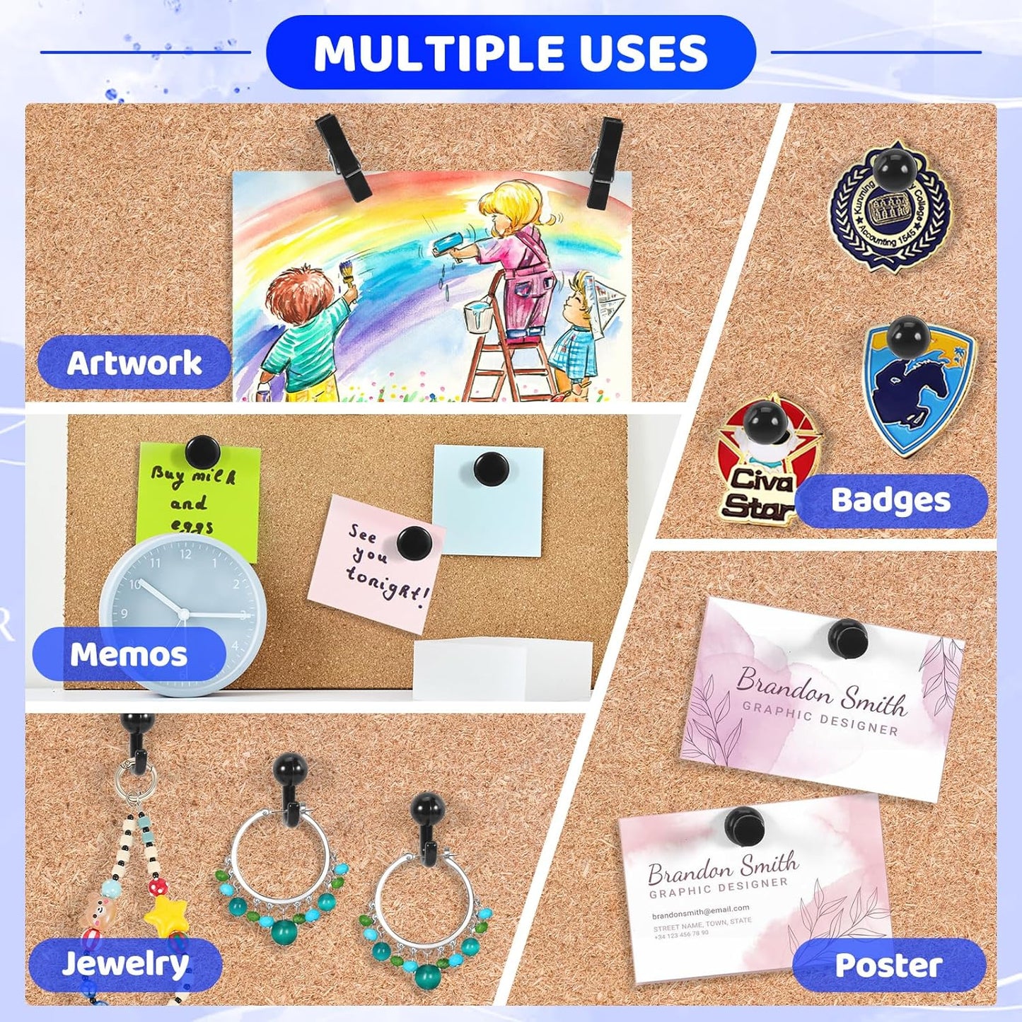 240Pcs Black Push Pins,5 Style Thumb Tacks, Black Plastic Push Pins for Bulletin Boards, Cork Board,Wall,Cork Board Accessories, Office Home Supplies