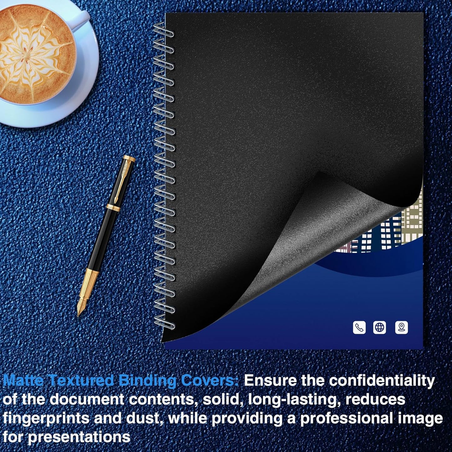 Ndsox 100 Pack 12 Mil Binding Presentation Covers Sand-Textured Polycover Report Covers for Letter Size Document Binding, Business Proposals, 8-1/2 x 11 Inches, Un-Punched, Square Corners, Black