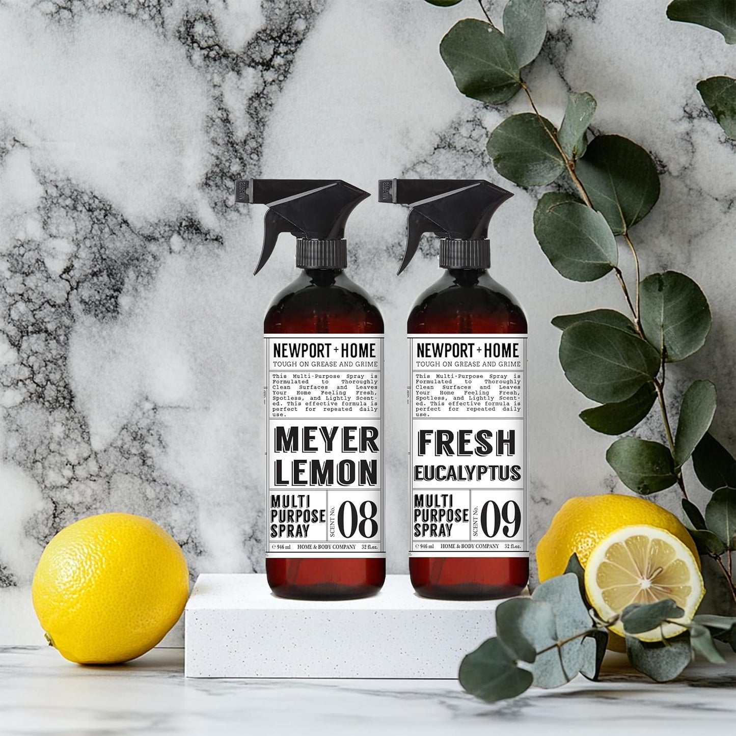 Newport + Home Multi-Purpose Spray, Meyer Lemon & Fresh Eucalyptus Scents, Tough on Grease and Grime, 32 fl oz, Set of 4