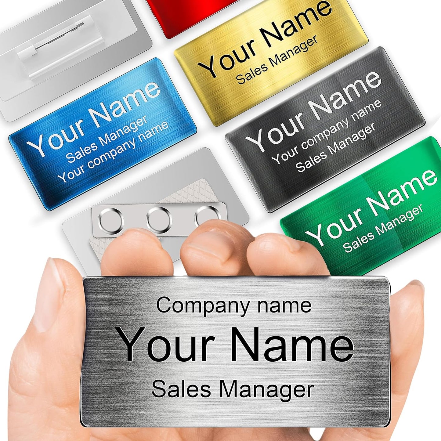 Magnetic Name Tags | Personalized Engraved Metal Identification Badges with Pin or Adhesive Backing | Custom ID Tags | 3"x1.5"