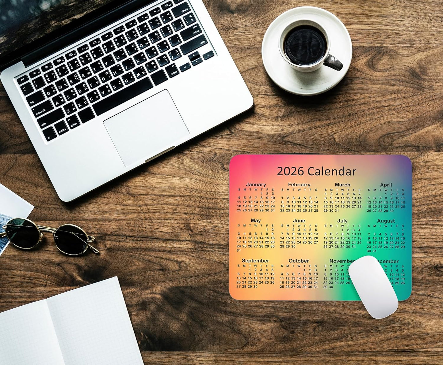 Calendar Mouse Pad, 2026 Color Calendar Gaming Mouse Mat with Custom Design, Non-Slip Rubber Base MousePads for Office Home Laptop Travel, 9.5"x7.9"x0.12" Inch