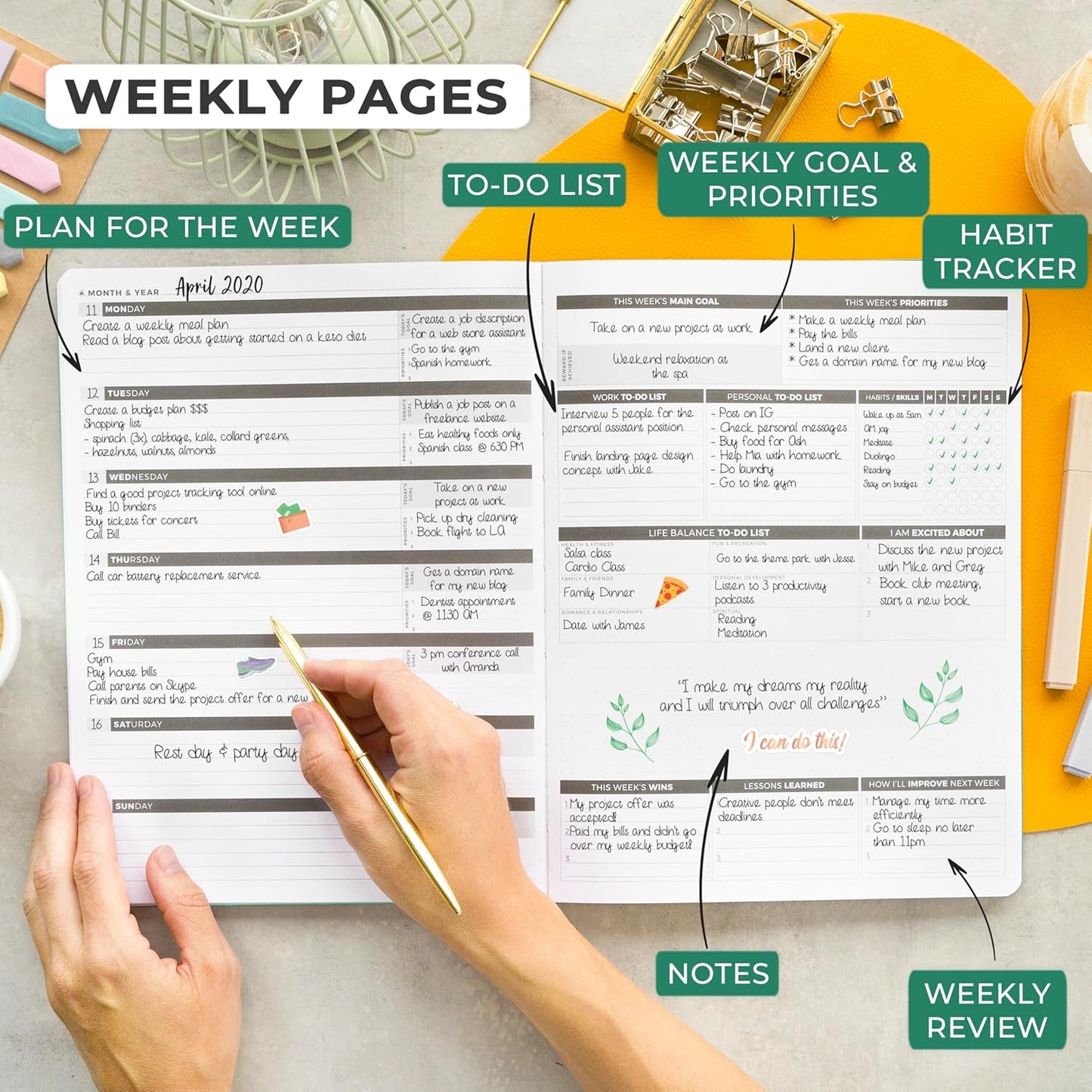 Clever Fox Planner PRO – Weekly & Monthly Life Planner to Increase Productivity, Time Management and Hit Your Goals, 8.5x11″ (Emerald)