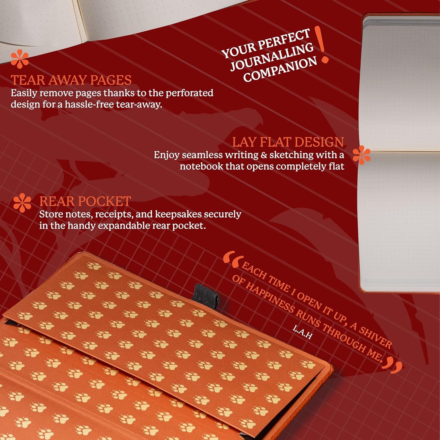 Dingbats* Wildlife Grid Writing Journal Notebook A5 - Vegan Leather Hardcover - Ideal for Work, Travel - Pocket, Elastic Closure, & Bookmark