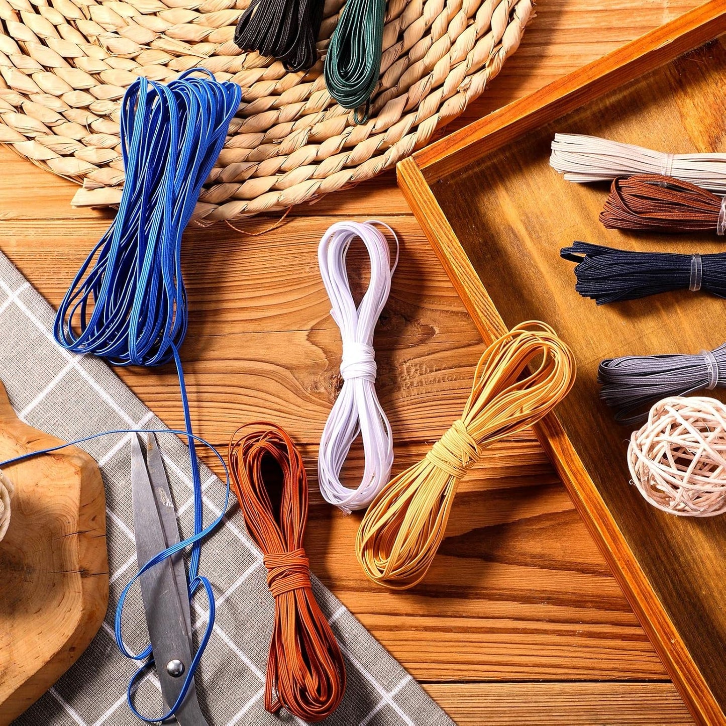 WILLBOND 12 Rolls Colorful Elastic Band Folding Elastic Cord Heavy Duty Stretch Band Knitted Flat Band for Sewing Crafts DIY Comforter Cuffs(1/8 Inch X 106 Yard,Retro Colors)