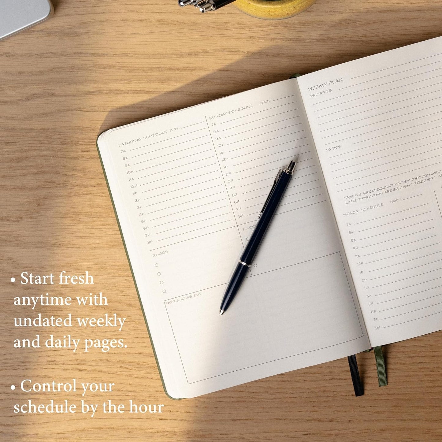 Anecdote 2026 Planner: 52 Week Daily Planner, Yearly, Monthly & Weekly Workflow for Planning Your Success – Vegan Leather Hardcover, Start Anytime & Achieve your Goals - Neon Yellow