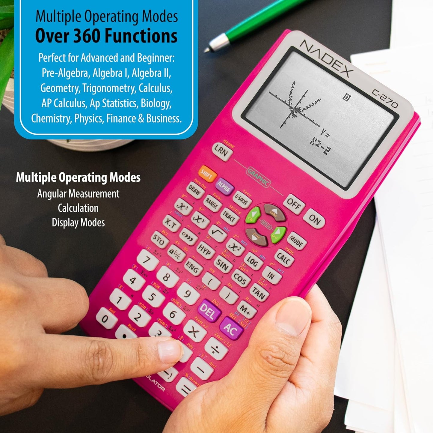 Scientific Calculator with Graph Functions for College and High School Students, Engineering, Advanced Mathematics, Calculus, Algebra, Geometery, Trigonometry, Statistics, Physics, Chemistry - Pink