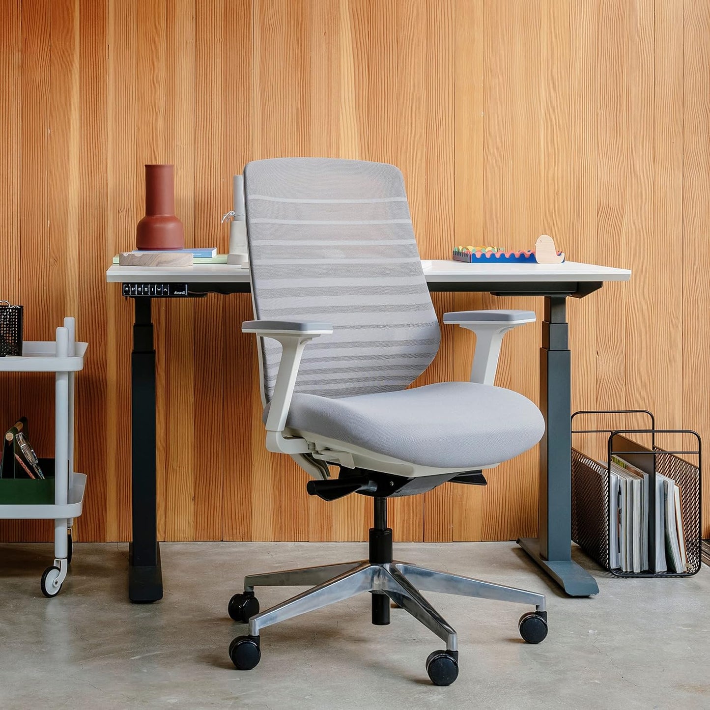 Branch Ergonomic Chair - A Versatile Desk Chair with Adjustable Lumbar Support, Breathable Mesh Backrest, and Smooth Wheels - Experience Optimal Comfort and Support - Pebble - White
