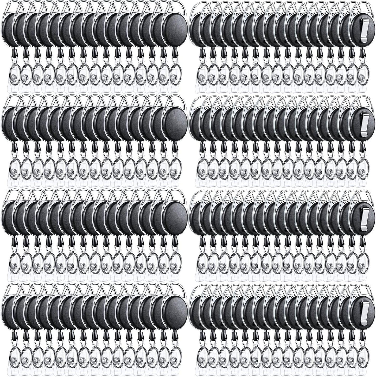 Laumoi Retractable ID Badge Holder Badge Reel with Belt Clip and Key Ring, Name ID Badge Clips Keychain for Office Worker Doctor Nurse Employee (Black,250)