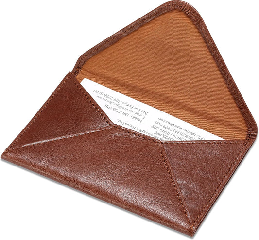 HISCOW Envelope Business Card Case with Magnet Closure - Italian Calfskin (Coffee Vegetable-Tanned Leather)