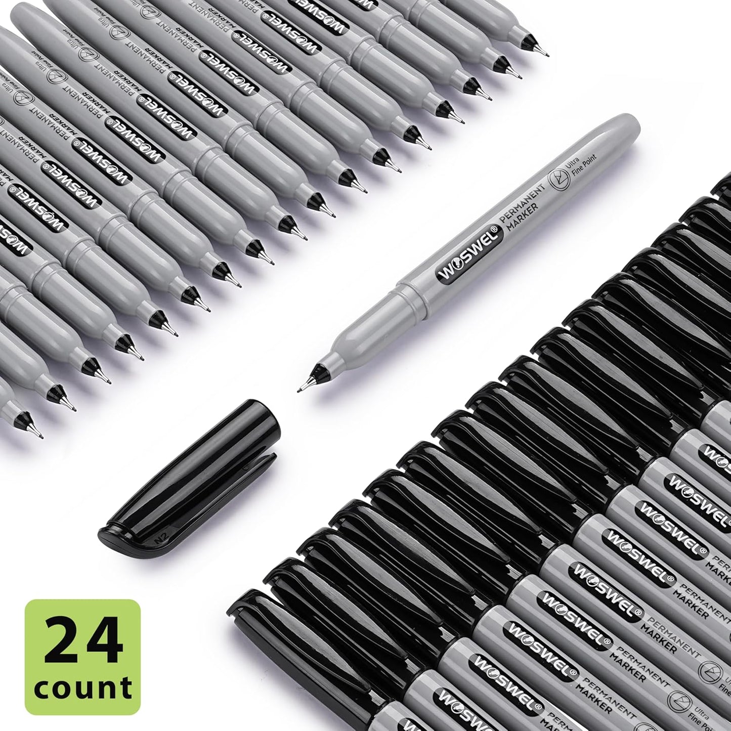 Ultra Fine Permanent Marker Bulk,24 Pack Ultra Fine Point Black Permanent Marker set, Felt Tip Pens Works on Plastic, Wood, Stone, Metal and Glass for Doodling, Marking