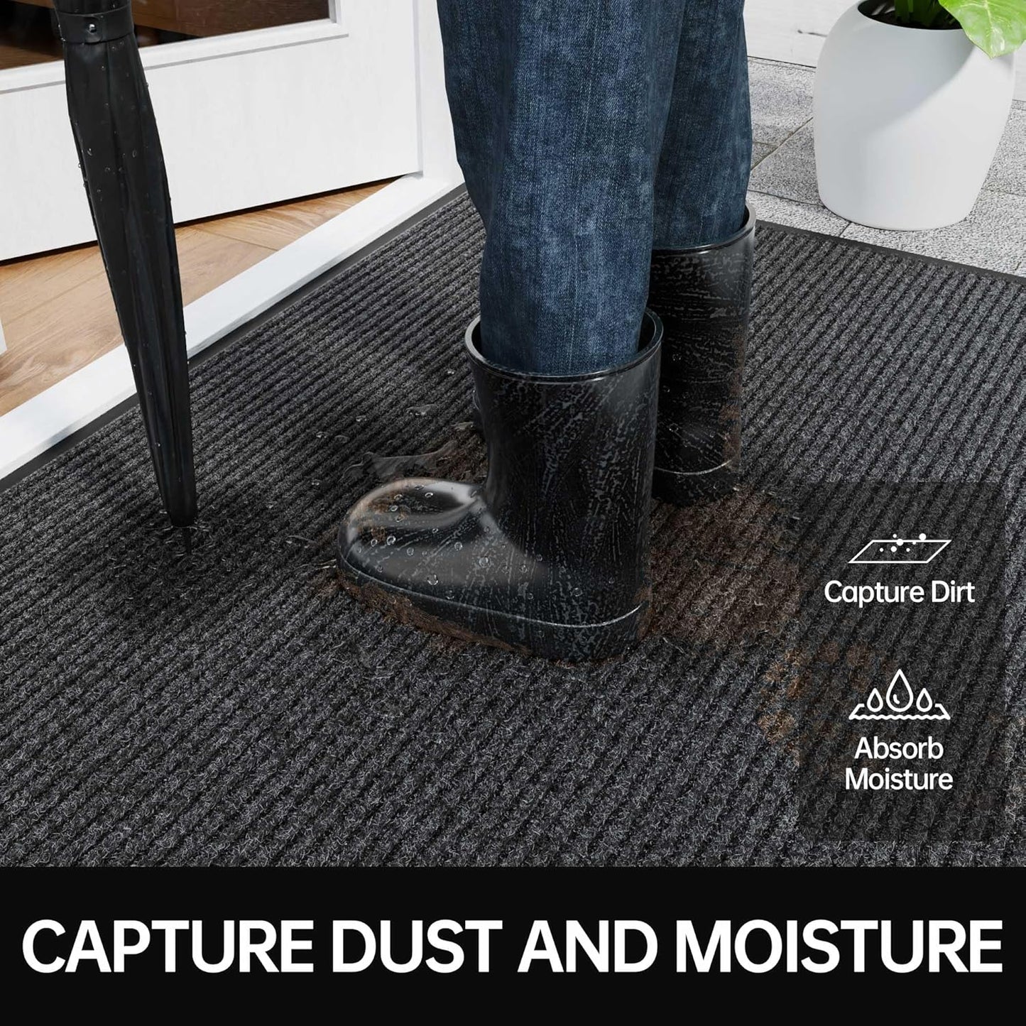 Front Door Mat, 3' x 4' Heavy Duty Indoor Outdoor Door Mat for Entryway, Commercial Door Mats Entrance, Low Profile Welcome Mats Non-Slip, Durable Rubber Backing Entry Mat for Patio, Home