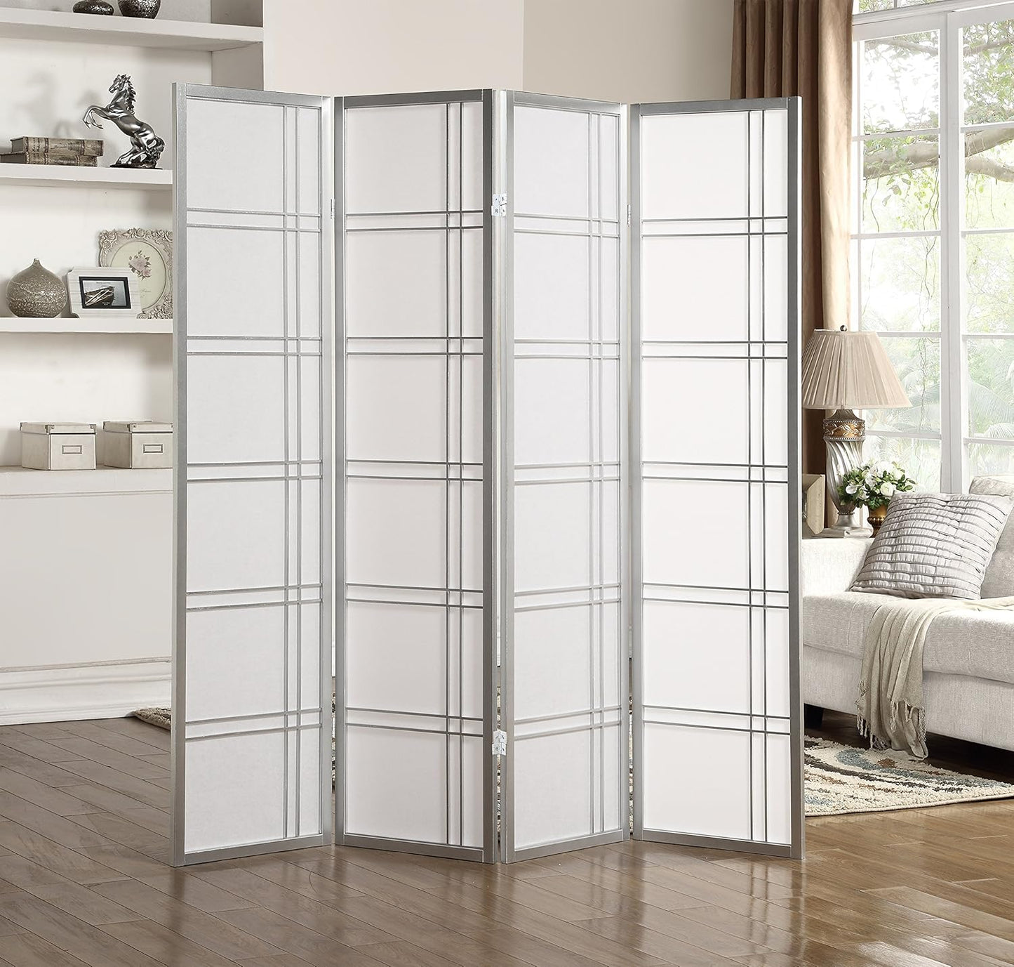 NicBex Room Divider 4 Panel Room Dividers with Paper-Looking Partition Room Dividers and Folding Privacy Screens Wall Divider for Home, Office, Room Separation,72" W x 1" D x 70" H, Silver