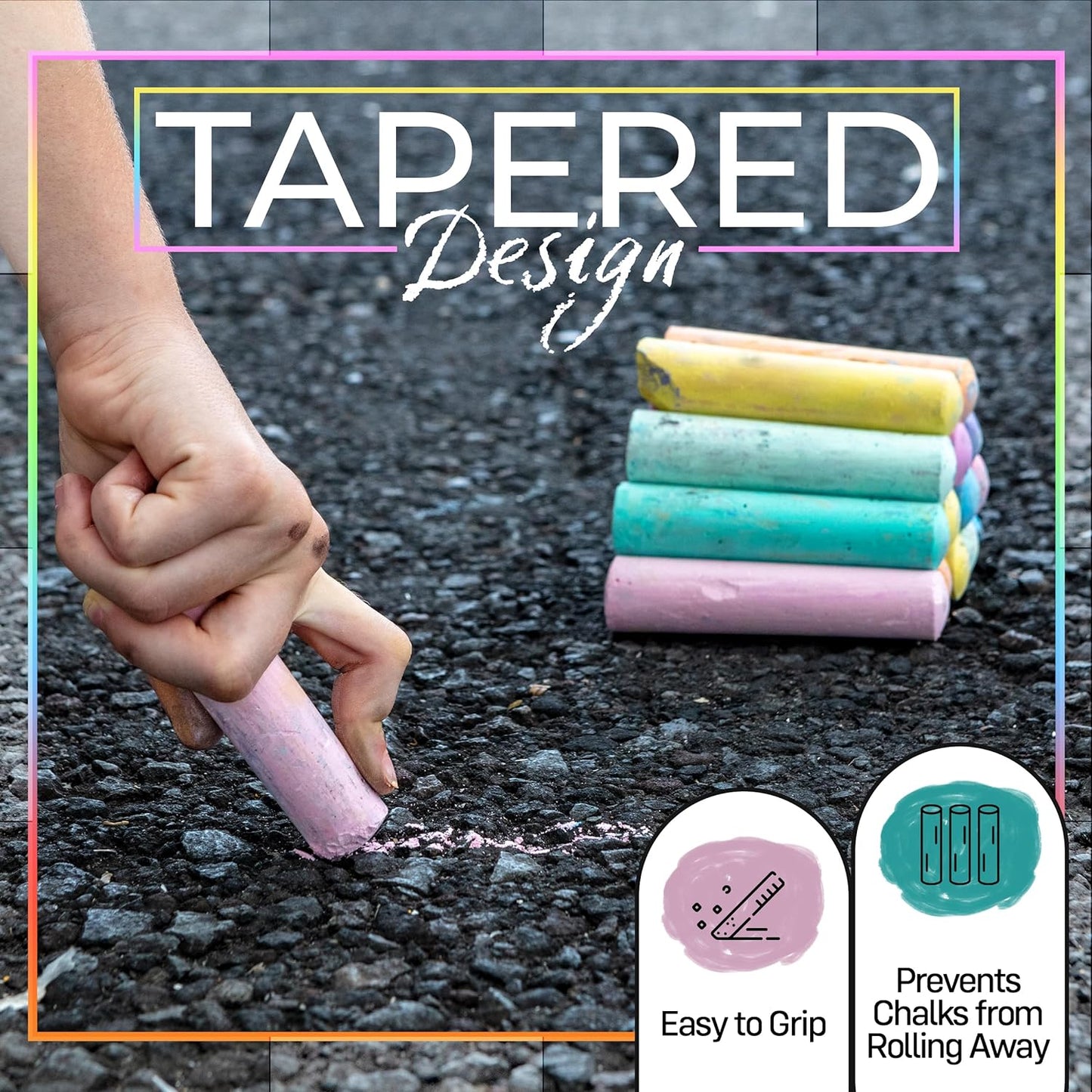 Loddie Doddie Sidewalk Chalk for Kids - 50 Count, 12 Multicolor Jumbo Sticks - Non-Toxic & Washable Bulk Chalk Pack in Reusable Bucket - Easy Grip for Vibrant Outdoor Kids Activities