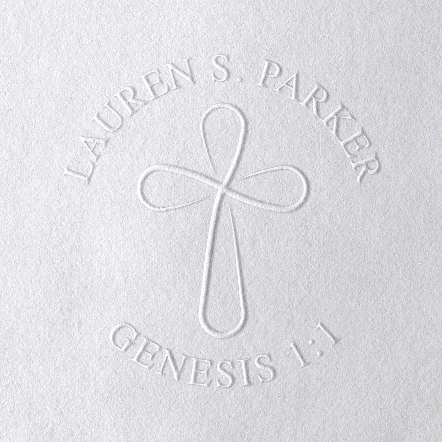 Personalized Bible Verse and Religious Cross Stamp or Book Embosser with Name in Classic Font. Wooden Stamp, Self Inking Stamp or Embosser (Cross Style #4)