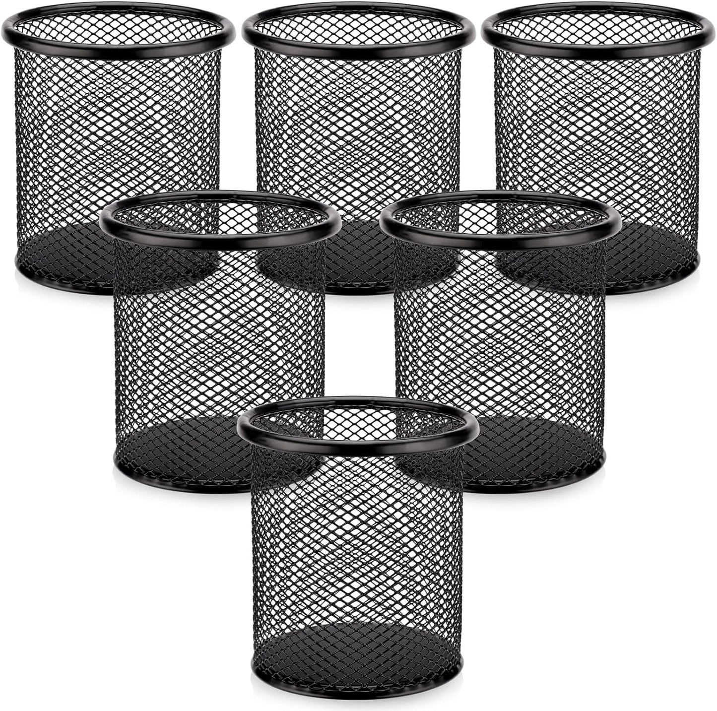Segarty Pen Holder, 6 Pack Round Black Pen Cup Holder for Desk, Wire Mesh Pencil Containers Set for Office Supplies, School Maker, Home Desktop Accessories Organizer, Makeup Brush