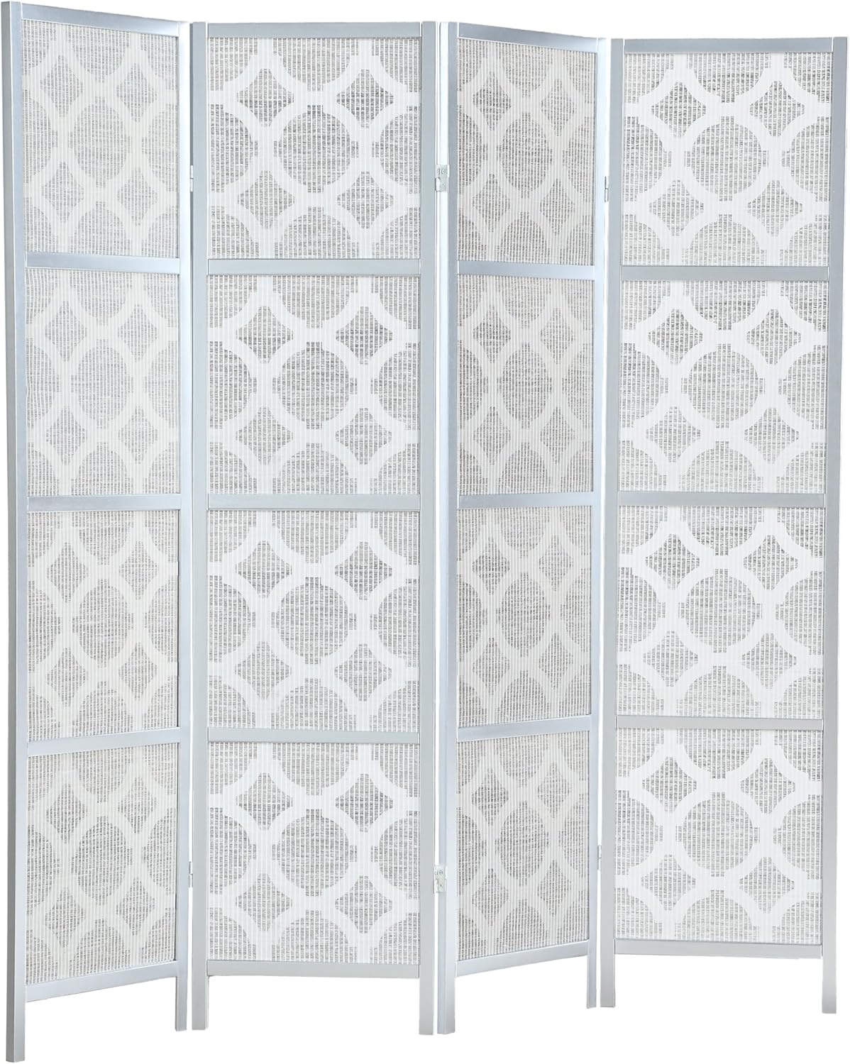 NicBex Room Divider 4 Panel Room Dividers with Quarterfoil Diamond Design Partition Room Dividers and Folding Privacy Screens Wall Divider for Home, Room Separation,69.28"W x 17.32"D x 70.31"H, Silver