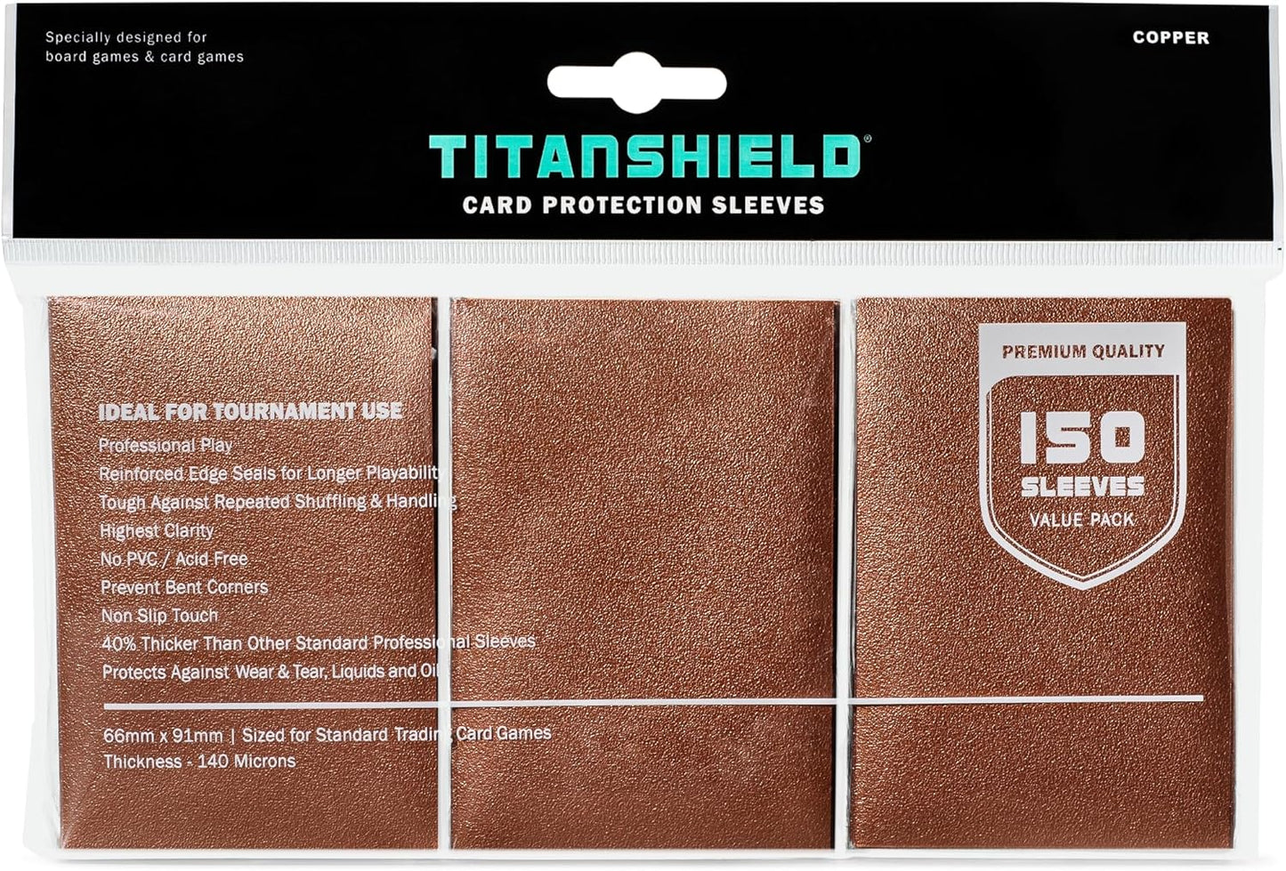 TitanShield (150 Copper Sleeves) Compatible with MTG Magic The Gathering, Lorcana, Board Games and Trading Cards 2.5" x 3.5" 66x91mm