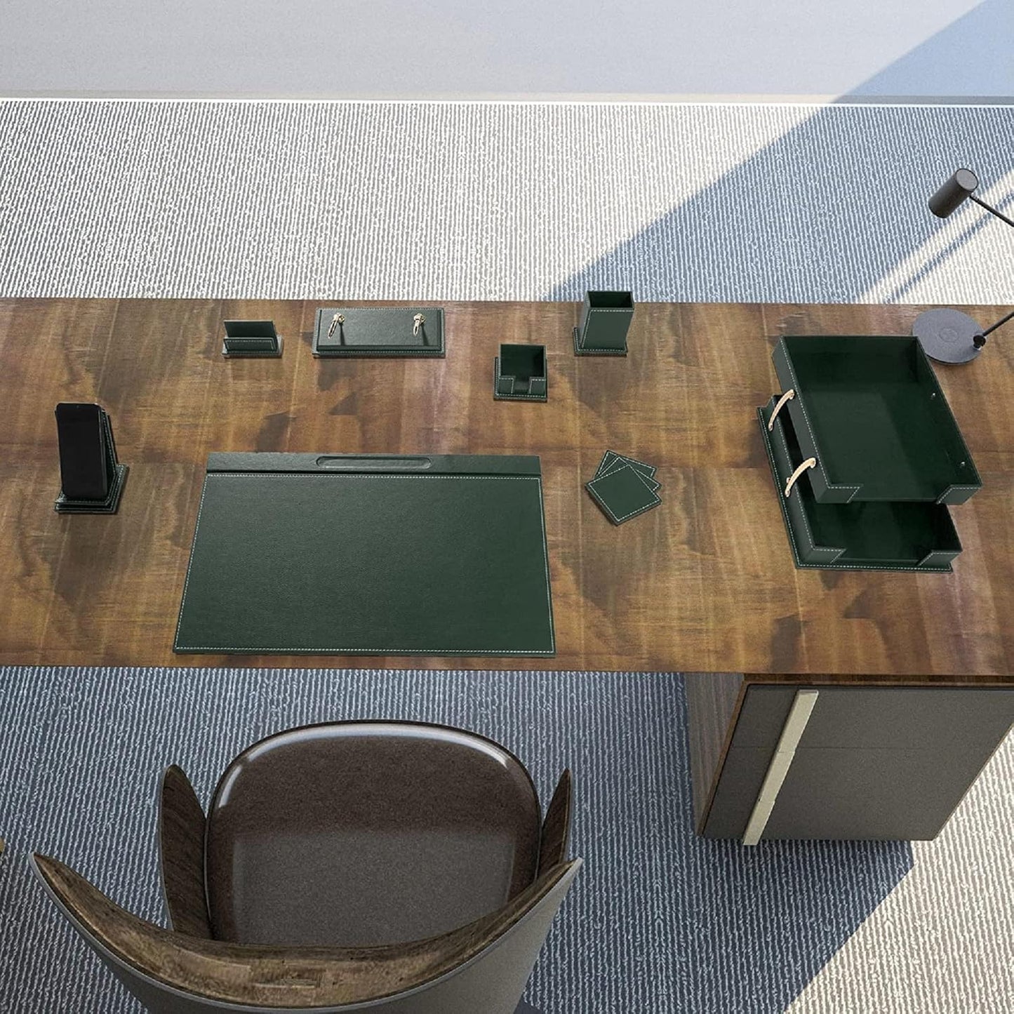 MOOGCO Bonded Set - Desk Accessories - Leather Desk Organizer - Bonded Leather Set - Office Desk Accessories - Home Office Accessories - Desk Supplies - Leather Desk Set - Office Accessories