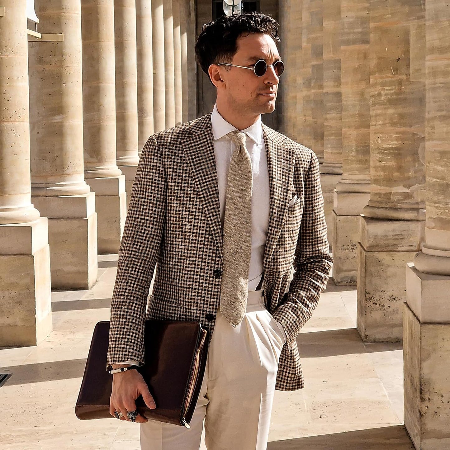 Time Resistance Leather Portfolio - A4 Document Folder - Italian Handcrafted Padfolio Organizer (Brown) - Gift Box Included