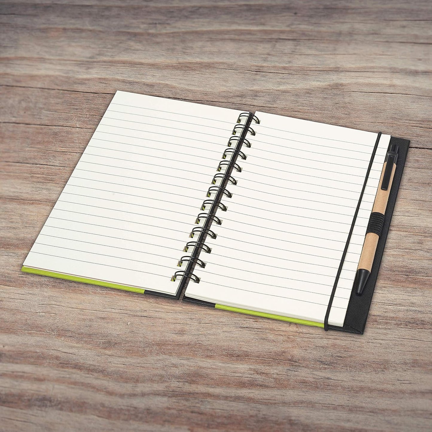 DISCOUNT PROMOS Custom Eco Block Notebooks with Pens Set of 100, Personalized Bulk Pack - Perfect for School, Office, Business, Home - Lime Green