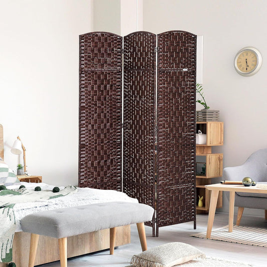 NicBex Room Divider 3 Panel Room Dividers with Wicker Weave Design Partition Room Dividers and Folding Privacy Screens 6 FT Wall Divider for Office, Room Separation,53.25"W x 0.75"D x 70.75"H, Brown