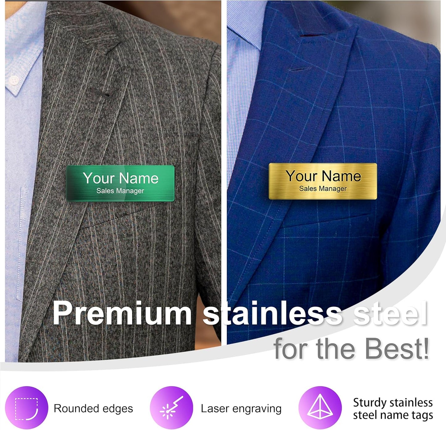 Magnetic Name Tags | Personalized Engraved Metal Identification Badges with Pin or Adhesive Backing | Custom ID Tags | 3"x1"