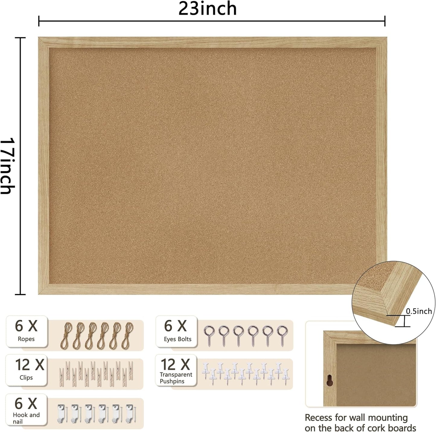 Cork Board Bulletin Board 2Pack,23x17 Cork Board for Office with Pin Oak Wood Boards,Message Board or Vision Board Decoration.Board Wood 1Pack
