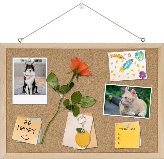 Cork Board Bulletin Board,17"X 12" Cork Board for Office with Pin Oak Wood Boards,Hanging Corkboards for Office Home School Message Board or Vision Board Decoration.