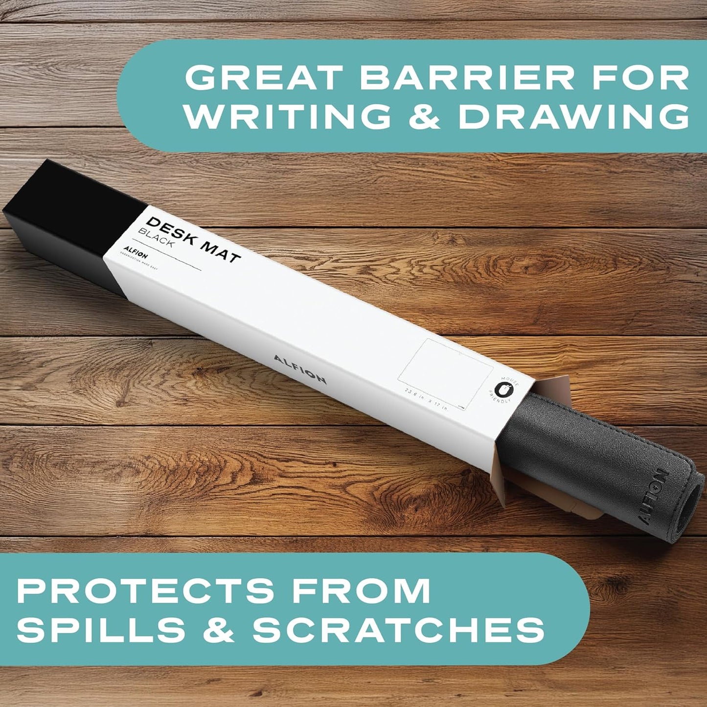 Leather Desk Mat Cable Organizer 23.6" x 17" | Premium Black Vegan Leather Desk Protector Blotter Mouse Pad with Felt Non Slip Bottom for Home Office