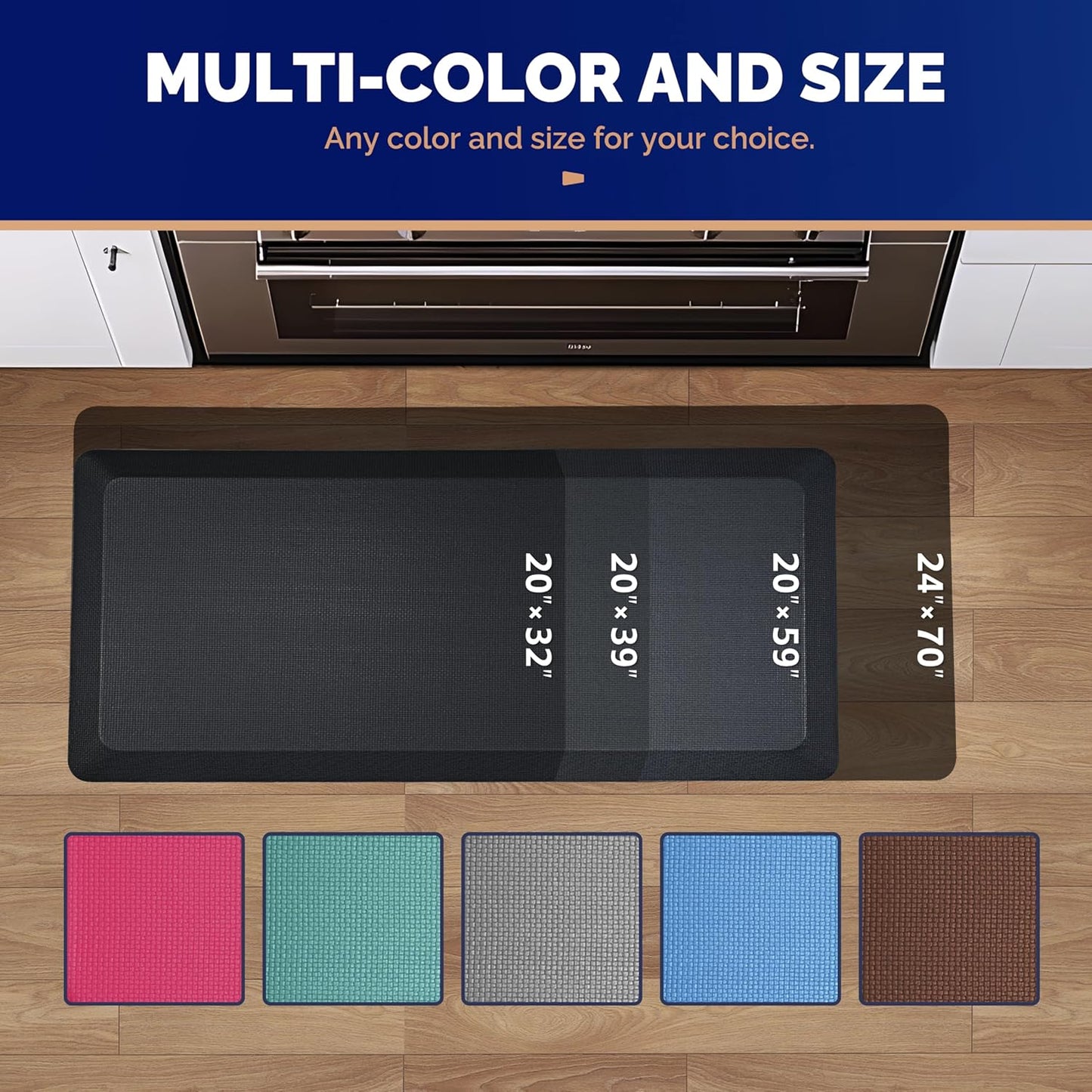 FEATOL Extra Thick Anti Fatigue Mat Floor Mat (20" x 48", Black), Standing Office Desk Mat Memory Foam Cushioned Anti Fatigue Ergonomic Kitchen Mats Comfort Standing Pad NOT PVC 9/10 Inch Thick