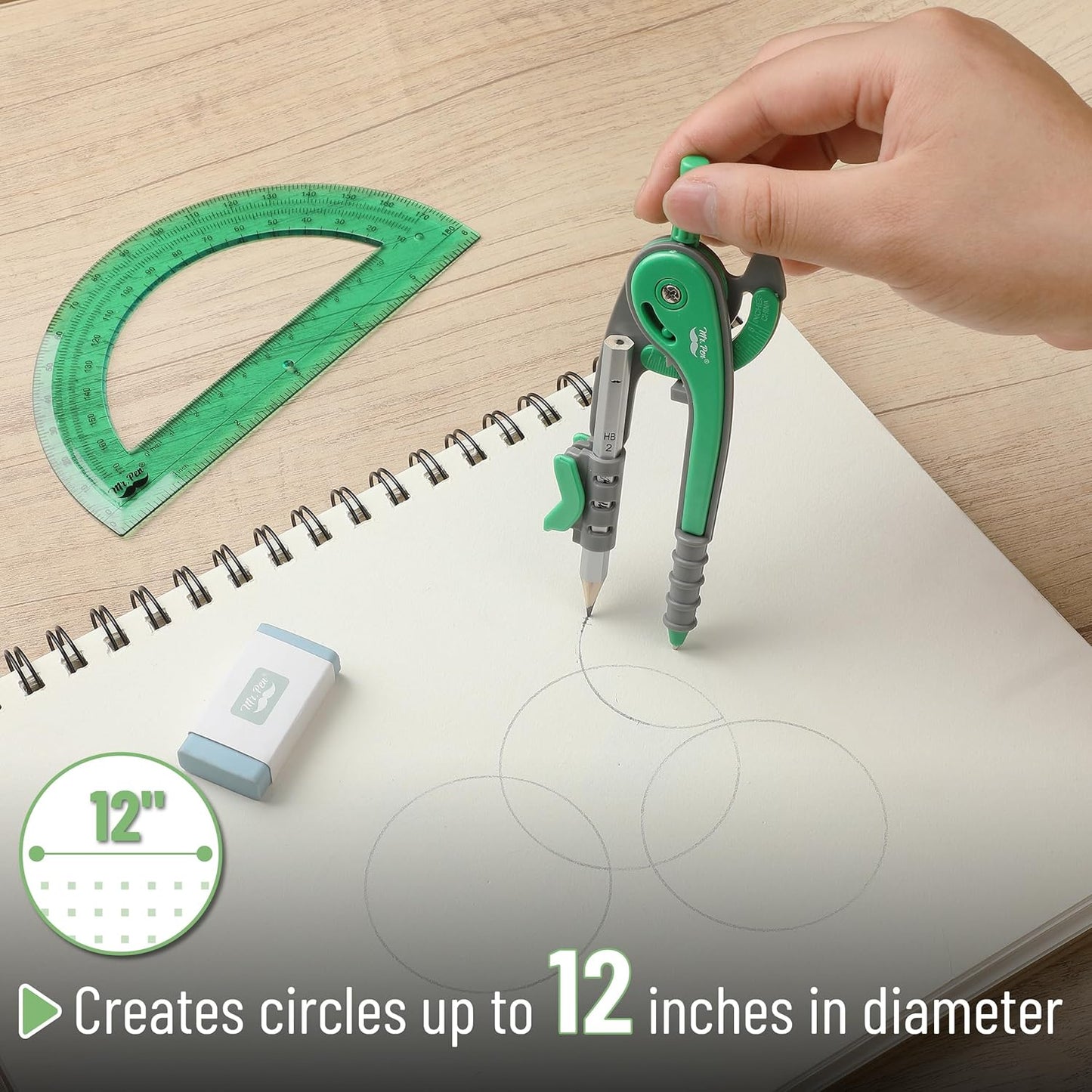 Mr. Pen- Compass and Protractor Set, Lush Garden Green, Compass Geometry Tool, Protractor and Compass Set, Compass Drawing Tool, Drawing Compass, Geometry Compass, Math Compass for Geometry