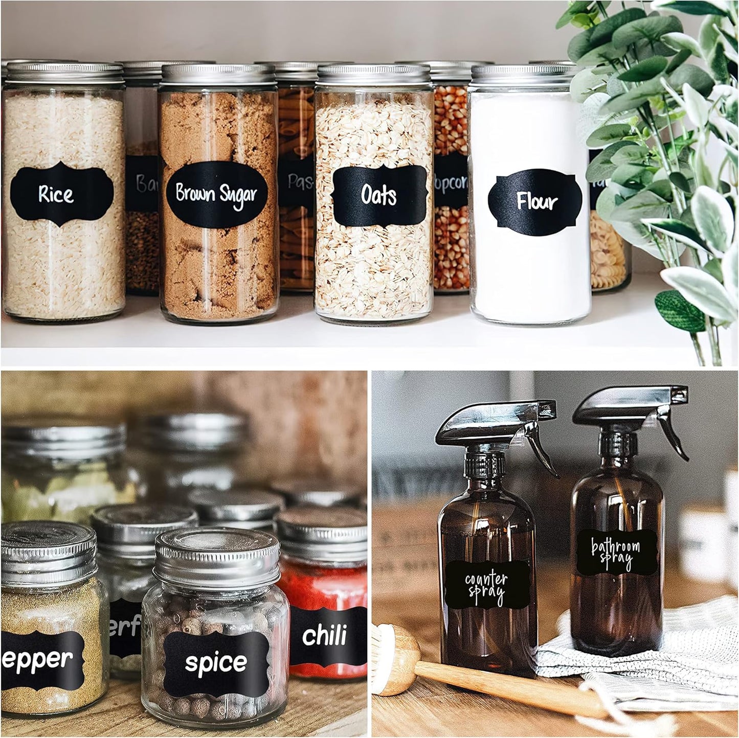 MUWOOB Chalkboard Labels, 120 Pcs Black Reusable Waterproof Labels Stickers with 2 White Chalk Markers, Kitchen Pantry Sticker Labels for Containers, Mason Jars, Condiments, Food Storage (Oval Shape)