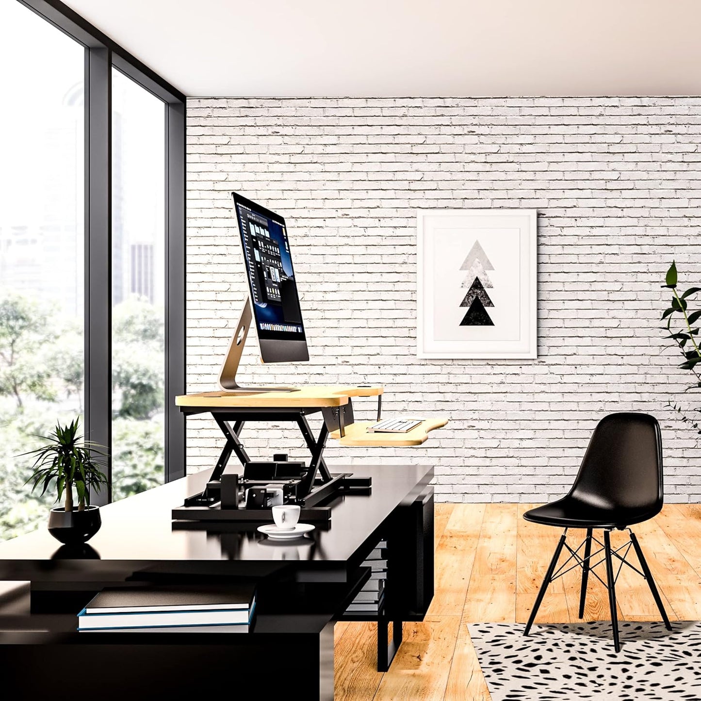 VERSADESK Electric Standing Desk Converter, 36 Inch PowerPro™ Height Adjustable Sit Stand Desktop Riser with Keyboard Tray, Built-in USB Charging Port, Holds 80 lbs, Push-Button Switch, Maple