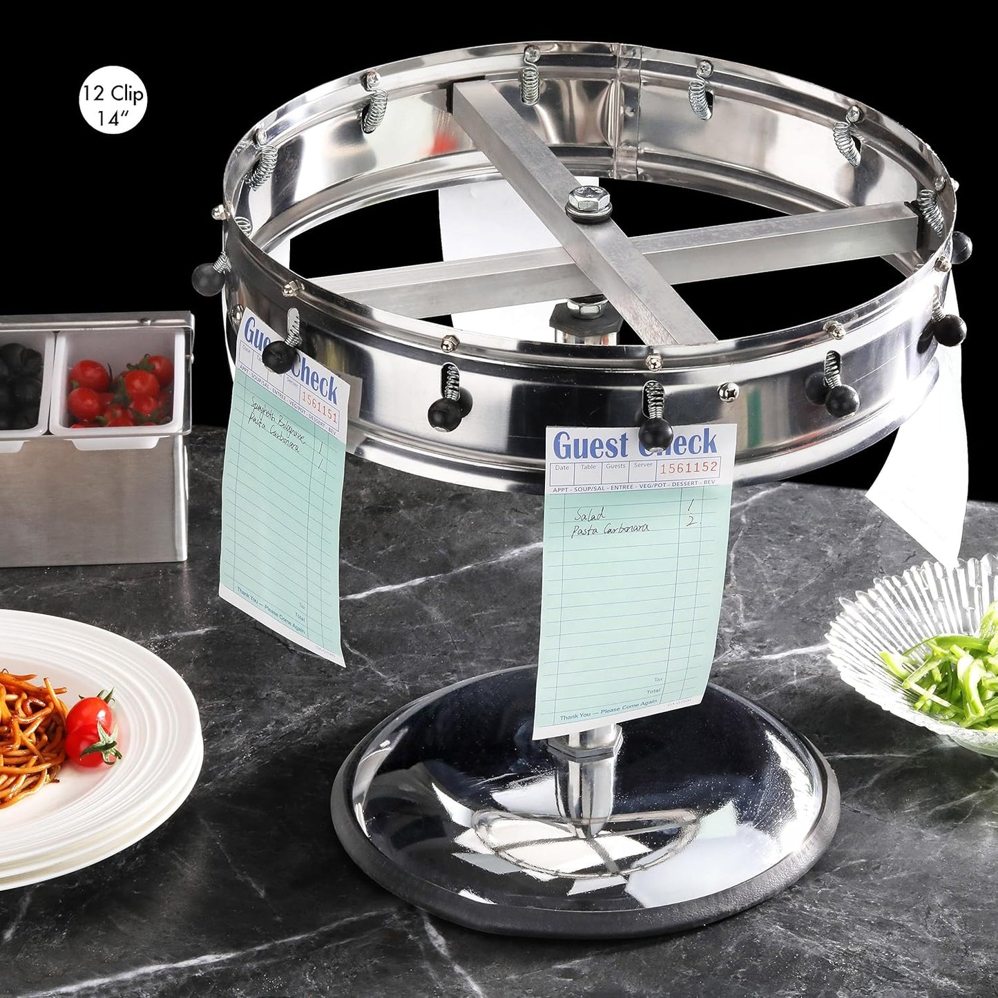 New Star Stainless Steel Order Wheel Ticket Holder, 16 Clips, 18-Inch Dia with 10-Inch Chrome Heavy Base, 1 Piece