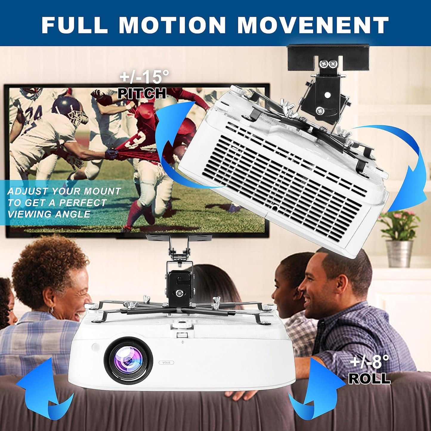 3-in-1 Projector Mount Wall/Ceiling Projection Bracket, Universal Height Adjustable Hanging Mount Bracket Holder with Extension Pole for Home and Office Projector