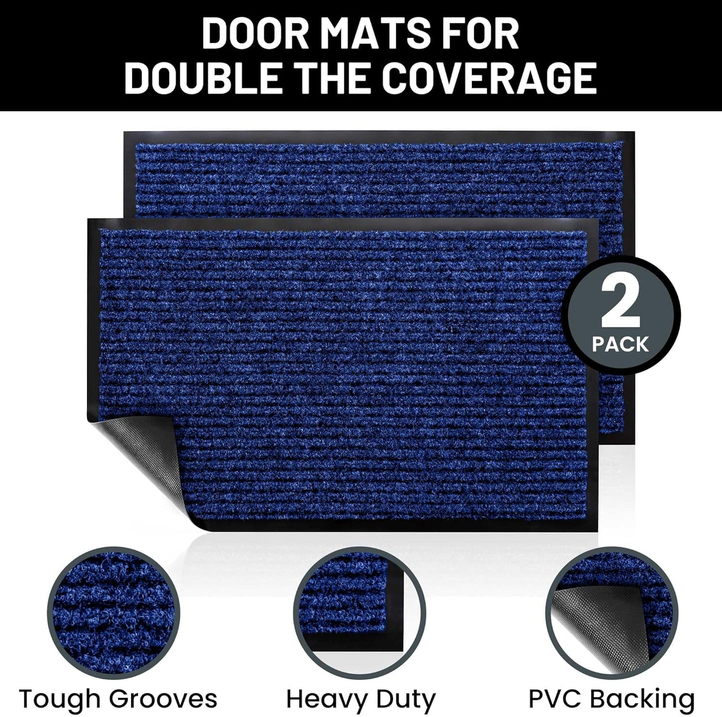 Sierra Concepts Front Door Mat X-Large Welcome Floor Mats - Entryway Indoor Outdoor Entrance Doormat, Patio, Porch, Muddy Dog Shoe, Inside Outside Low Profile 48x36in, 2-Pack Blue