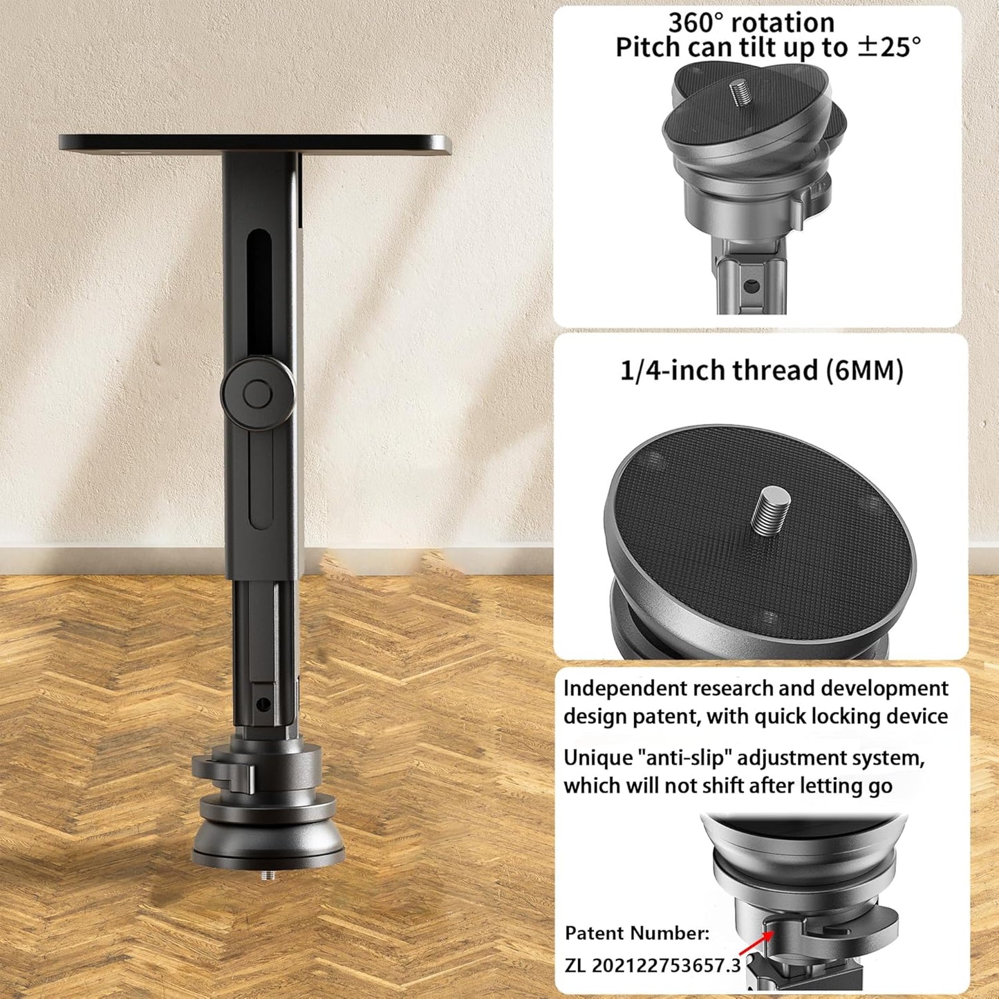 Projector Stand - Single Hole Hanging Height Adjustable Wall Ceiling Mount, Universal Mount with Retractable Arms - Aluminum Alloy Material, Load 33 lbs - Black