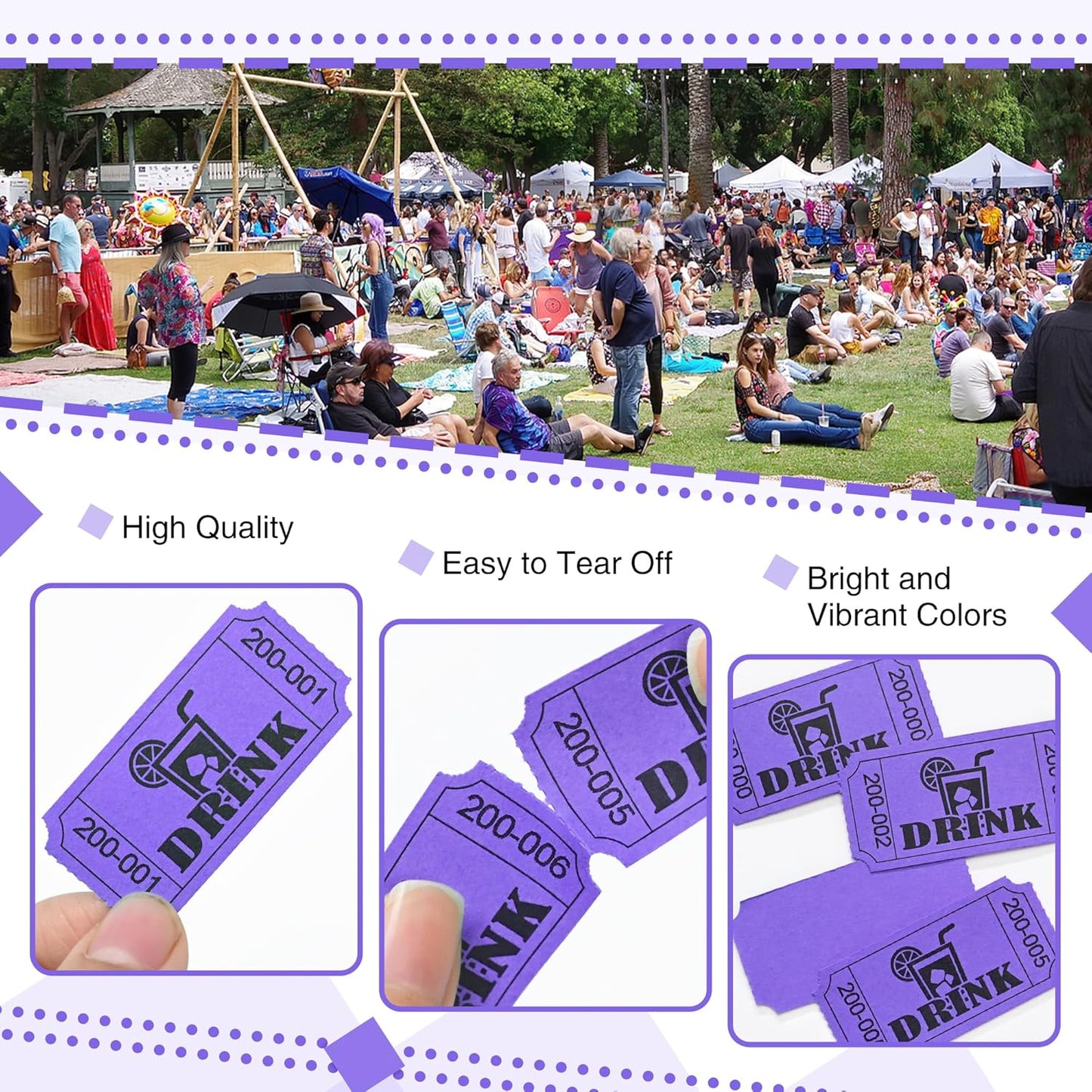 ESSENTIAL 1000 Raffle Tickets Rolls, Drink Tickets Single Roll for Events, Leisure, Movie Watching, Entertainment, Class Reward & Prizes (Purple - 5 Color Selection)