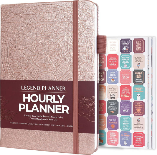 Legend Planner Hourly Schedule Edition – Deluxe Weekly & Daily Organizer with Time Slots. Time Management Appointment Book Journal for Work & Personal Life, Undated, A5 Hardcover – Rose Gold Gold